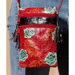 HANDMADE/PAINTED •The Emma•Genuine Leather Ruggine Cell Phone Crossbody Bag